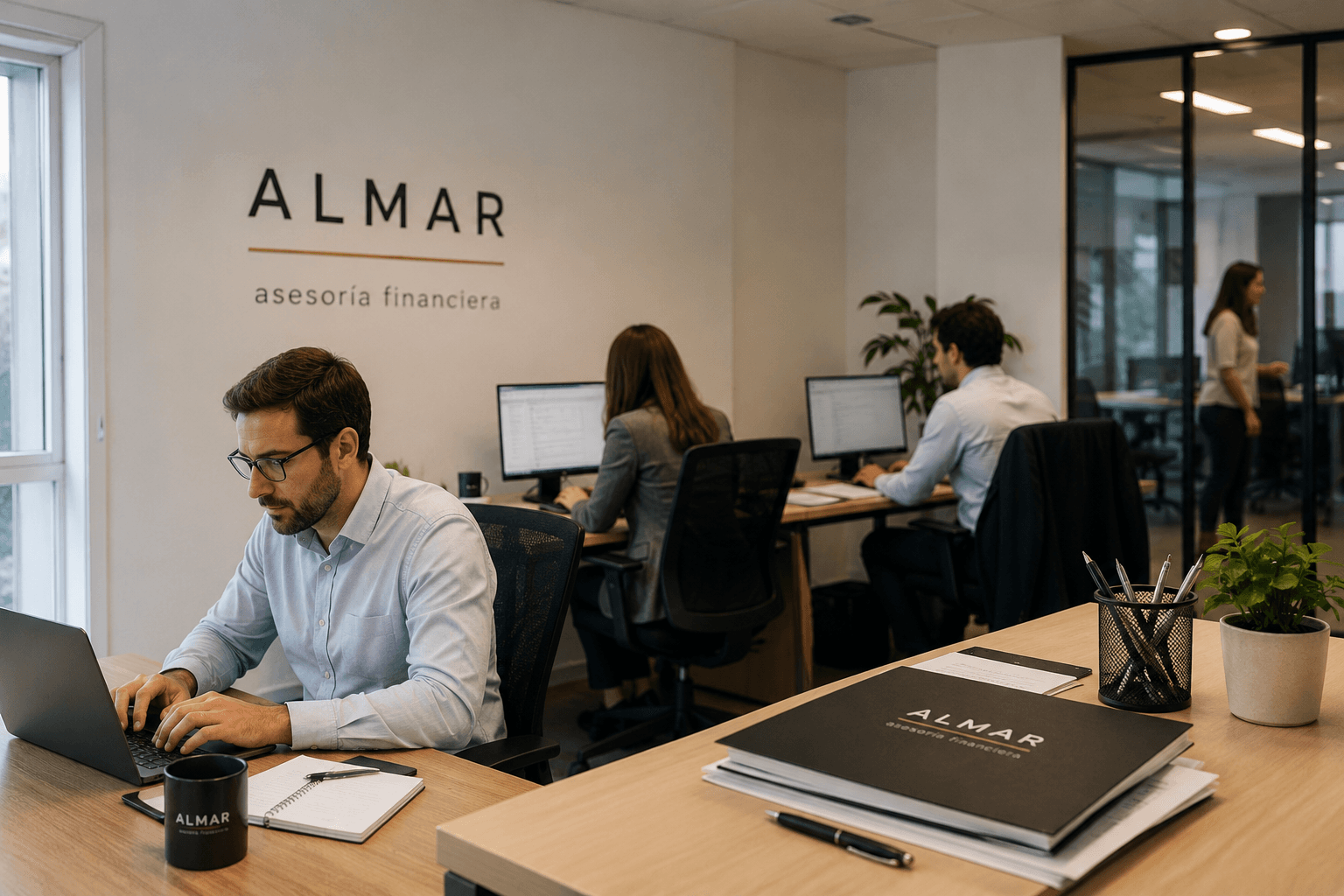 Equipo profesional de Almar Advisory en oficina